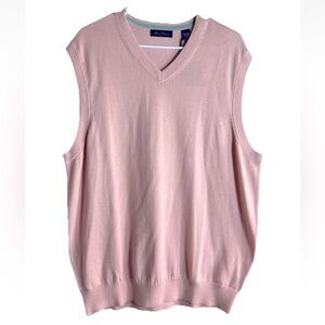 NWT Alan Flusser Classic Mens V Neck Pink Cotton Sweater Vest Size XL
